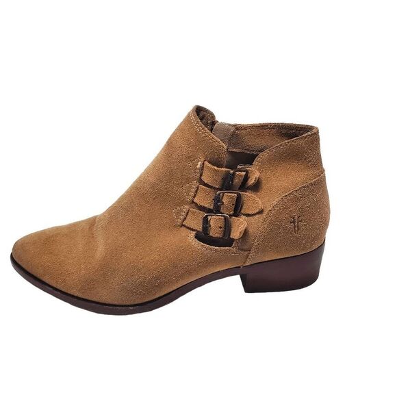 Frye Women's Ray Brown Suede Ankle Triple Buckle Booties 8M - Picture 1 of 12
